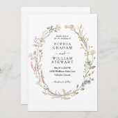 水素朴色ワイルドフラワーテーマ春の結婚式 招待状 (正面/裏面)