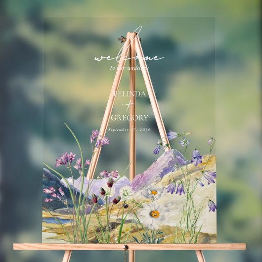 水素朴色ワイルドフラワーマウンテン結婚ズ アクリルサイン (ニュートラル)