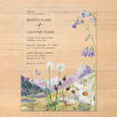 水素朴色ワイルドフラワーマウンテン結婚ズ アクリル招待状 (正面)