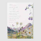 水素朴色ワイルドフラワーマウンテン結婚ズ ベラム紙招待状 (正面)