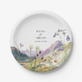 水素朴色ワイルドフラワーマウンテン結婚ズ ペーパープレート (正面)
