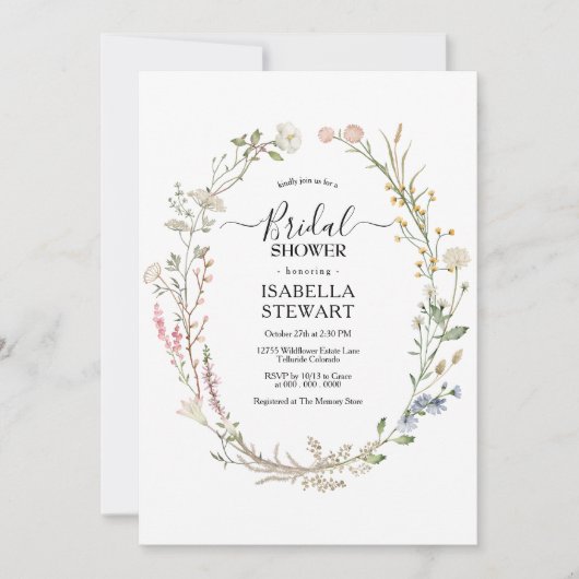 水素朴色ワイルドフラワー春ブライダルシャワー 招待状 (正面)