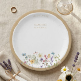 水素朴色ワイルドフラワー結婚のプレート ペーパープレート