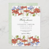 水素朴色ワイルドフラワー赤ちゃんシャワー 招待状 (正面/裏面)