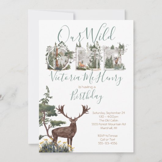 水素朴色ワイルドワンファースト誕生日パーティー 招待状 (正面)