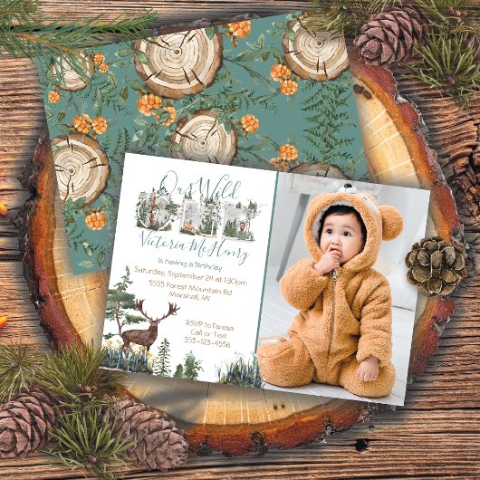 水素朴色ワイルドワン最初の誕生日写真 招待状