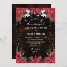水素朴色冬赤ポインセチア結婚ズ 招待状
