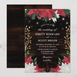 水素朴色冬赤ポインセチア結婚ズ 招待状