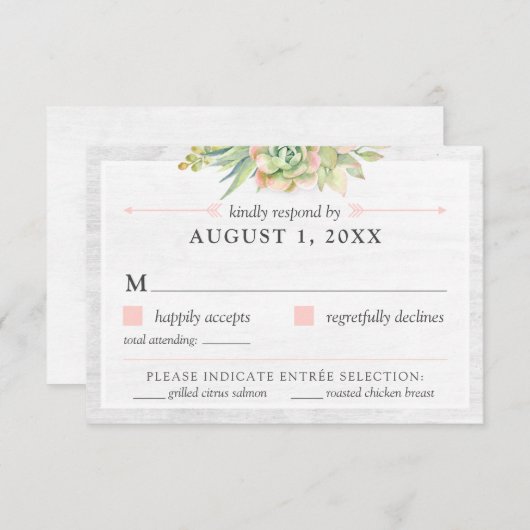 水素朴色多肉結婚式RSVPカード 招待状 (正面/裏面)