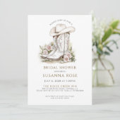 水素朴色女性のカーボーイハットブーツブライダルシャワー 招待状 (スタンド正面)