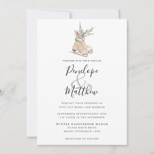 水素朴色季節性フローラ氷スケートで滑る 招待状 (正面)