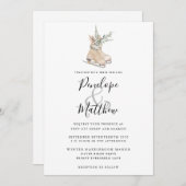 水素朴色季節性フローラ氷スケートで滑る 招待状 (正面/裏面)