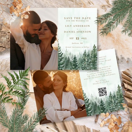 水素朴色松の木の森の写真QRコード セーブザデート