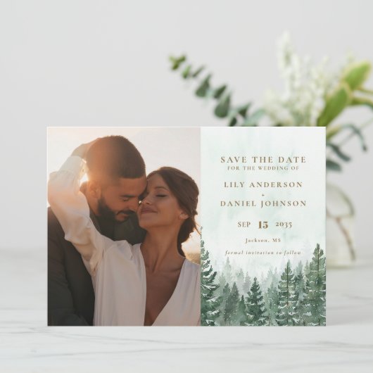 水素朴色松の木の森の写真QRコード セーブザデート (スタンド正面)