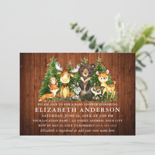 水素朴色森林動物のシャワー写真 招待状 (スタンド正面)