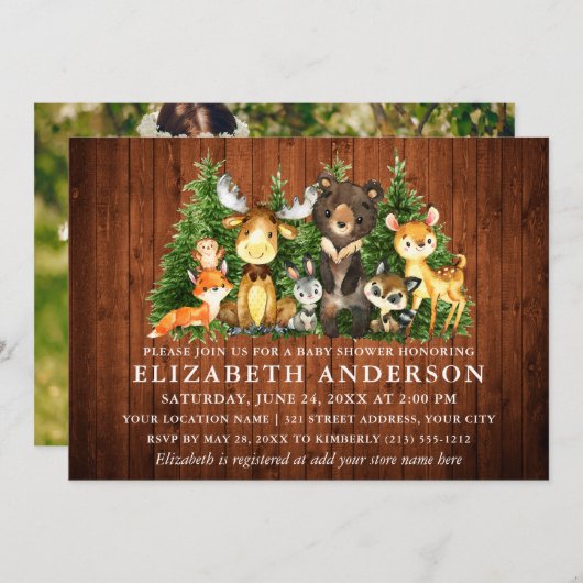 水素朴色森林動物のシャワー写真 招待状
