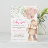 水素朴色熊風船 – 女の子のベビーシャワー 招待状 (スタンド正面)