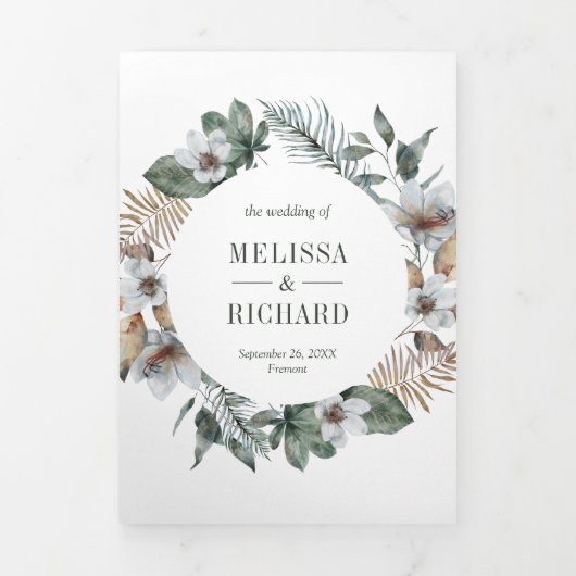 水素朴色熱帯離れフローラ結婚ズ 三つ折り招待状 (カバー)