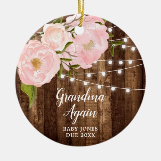 水素朴色牡丹おばパーソナライズされたあちゃん再び セラミックオーナメント (正面)