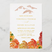 水素朴色秋の森秋の結婚式 箔招待状 (正面)