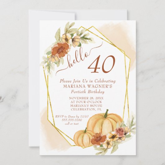 水素朴色秋カボチャ40歳の誕生日 招待状 (正面)