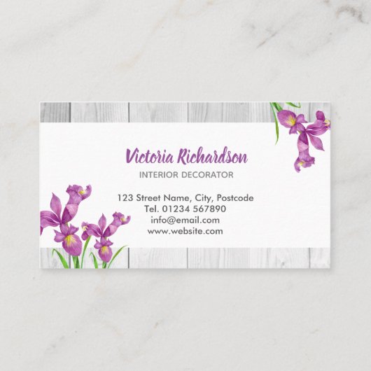 水素朴色紫アイリスフローラデザイン 名刺 (裏面)