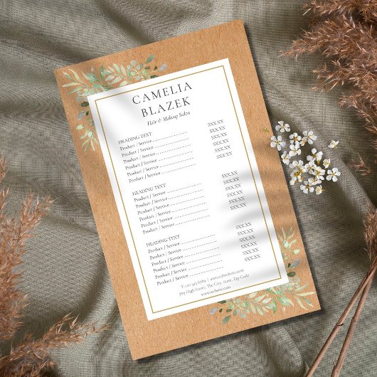 水素朴色緑サロンサービスメニュー チラシ