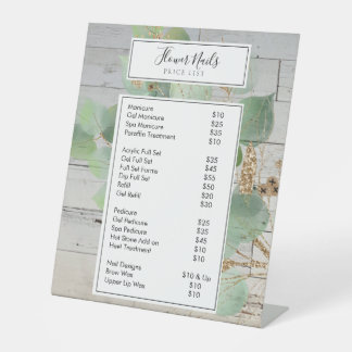 水素朴色緑ネイルサロン価格表 台座サイン