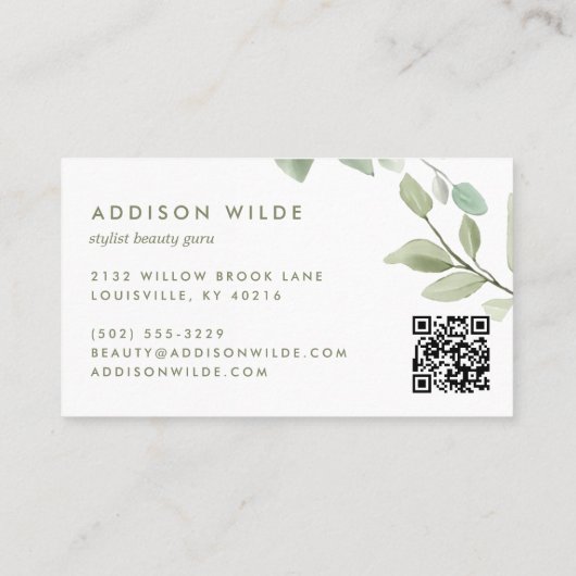 水素朴色緑フローラメイクアップアーティストQR 名刺 (裏面)