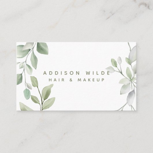 水素朴色緑フローラメイクアップアーティストQR 名刺 (正面)