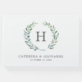 水素朴色緑リースモノグラム結婚ズ ゲストブック