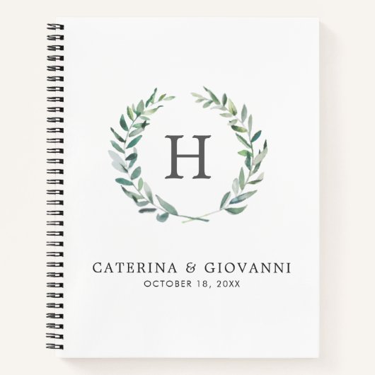 水素朴色緑リースモノグラム結婚ズ ノートブック (正面)