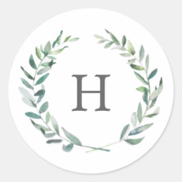 水素朴色緑リースモノグラム結婚ズ ラウンドシール