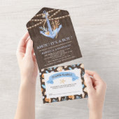 水素朴色航海のいかり木製ベビーシャワー オールインワン招待状 (貼ってはがせる)