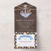 水素朴色航海のいかり木製ベビーシャワー オールインワン招待状 (内側)