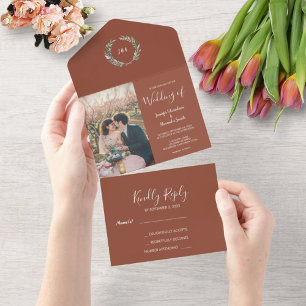 水素朴色葉モノグラ結婚ム写真 オールインワン招待状