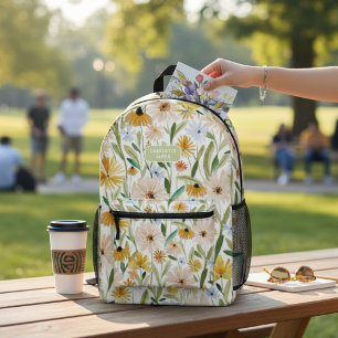 水素朴色野花パーソナライズされた名 プリントバックパック