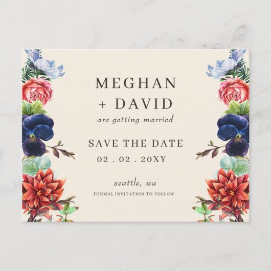 水素朴色開花フローラ結婚 案内ポストカード (正面)