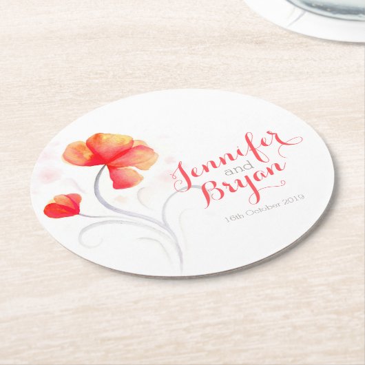 水結婚色の花オレンジ色の紙コースター ラウンドペーパーコースター (アングル)