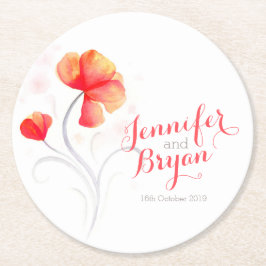 水結婚色の花オレンジ色の紙コースター ラウンドペーパーコースター