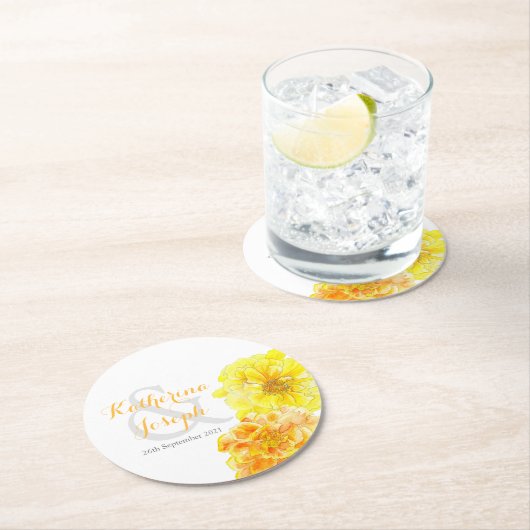 水結婚色の花marigold紙コースター ラウンドペーパーコースター (インサイチュ)