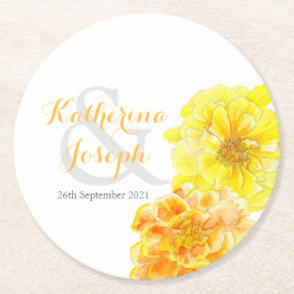 水結婚色の花marigold紙コースター ラウンドペーパーコースター