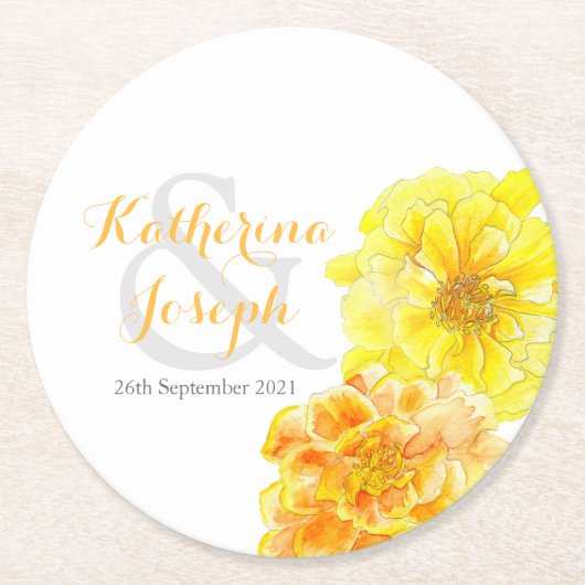 水結婚色の花marigold紙コースター ラウンドペーパーコースター (正面)