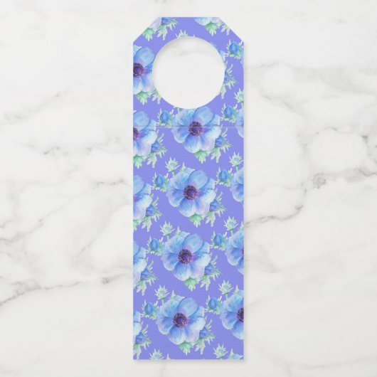 水結婚色の青いアネモネの花 ボトルネックタグ (裏面)