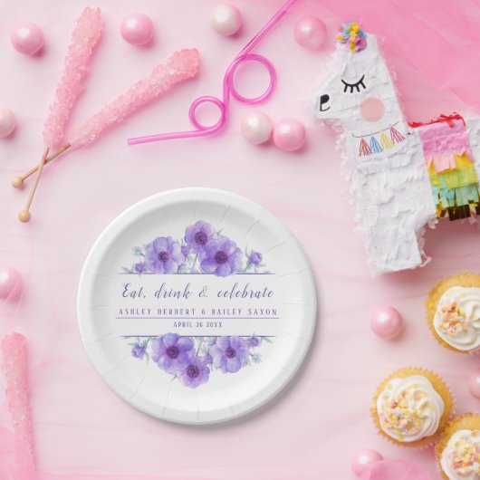 水結婚色パープルアネモン紙プレート ペーパープレート (パーティー)