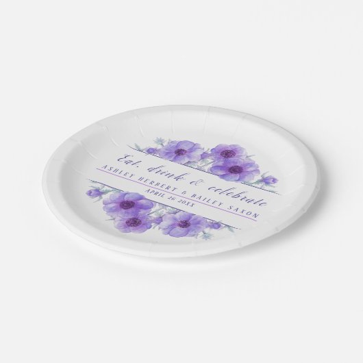水結婚色パープルアネモン紙プレート ペーパープレート (アングル)
