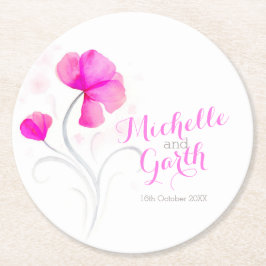 水結婚色フラワーピンク紙コースター ラウンドペーパーコースター