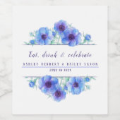 水結婚色ブルーアネモネ花ワインラベル ワインラベル (シングルラベル)