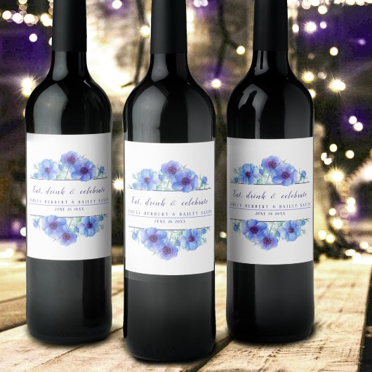 水結婚色ブルーアネモネ花ワインラベル ワインラベル