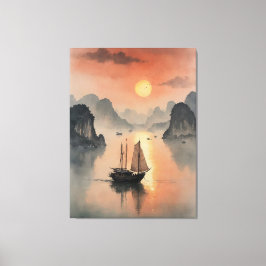 水絵を描の中のボート キャンバスプリント